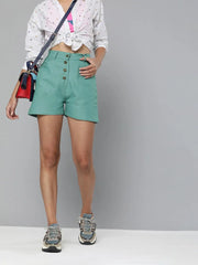 Sea Green Front Button Shorts