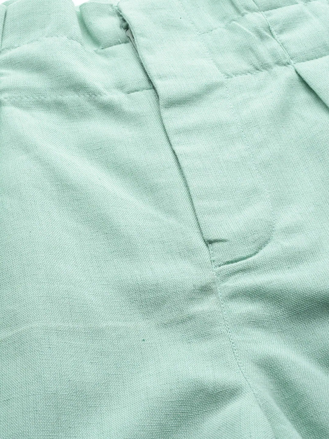 Sea Green Paper Bag Waist Shorts - Cotton Comfort Fit