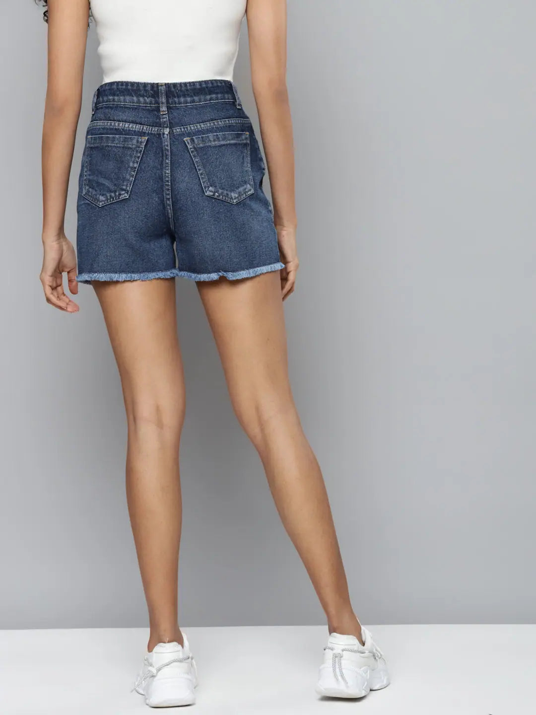 Blue Denim Heart Print Shorts - Casual Comfort Style