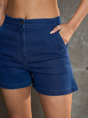 Women Navy Denim Shorts-SFSHOR9105