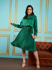 Women Green Satin Oversized Shirt-SFSHRT20239