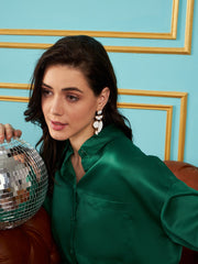 Women Green Satin Oversized Shirt-SFSHRT20239