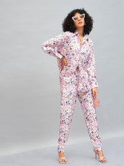 Women Pink Satin Floral Oversized Shirt-SFSHRT20243
