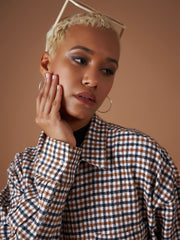 Women Brown Flannel Check Oversized Shirt-SFSHRT20300