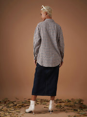 Women Brown Flannel Check Oversized Shirt-SFSHRT20300