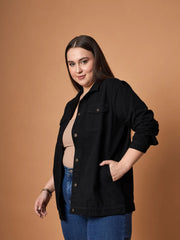 Women Black Denim Shacket-SFSHRT20476
