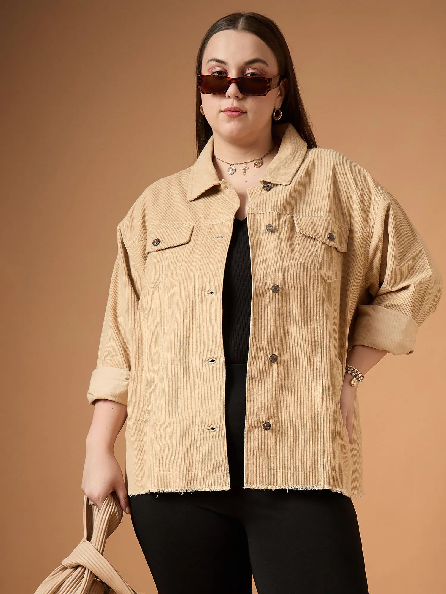 Beige Corduroy Shacket - Trendy Women's Fashion Jackets