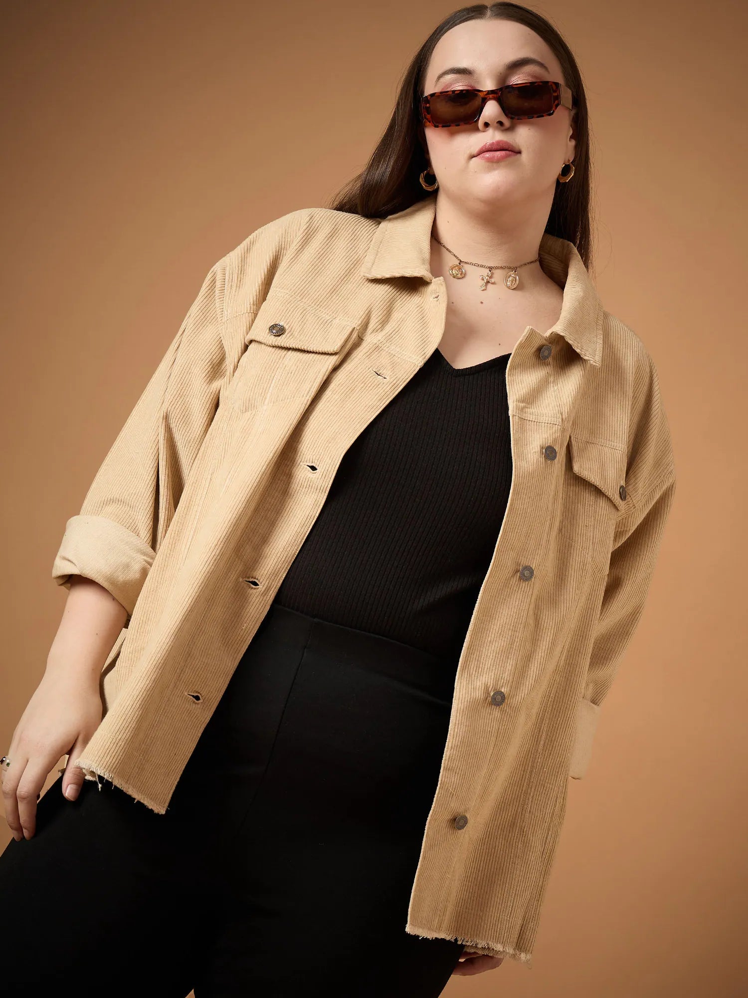 Beige Corduroy Shacket - Trendy Women's Fashion Jackets