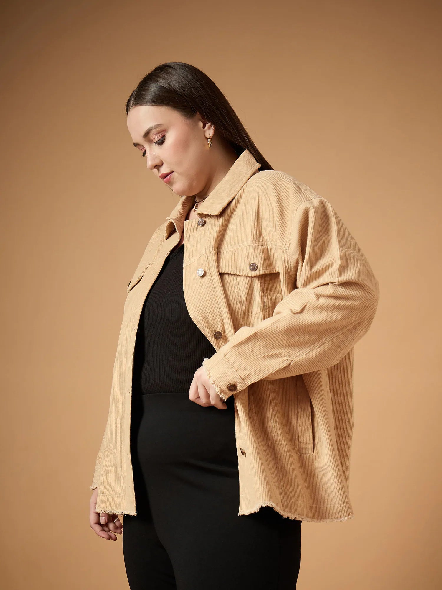 Beige Corduroy Shacket - Trendy Women's Fashion Jackets
