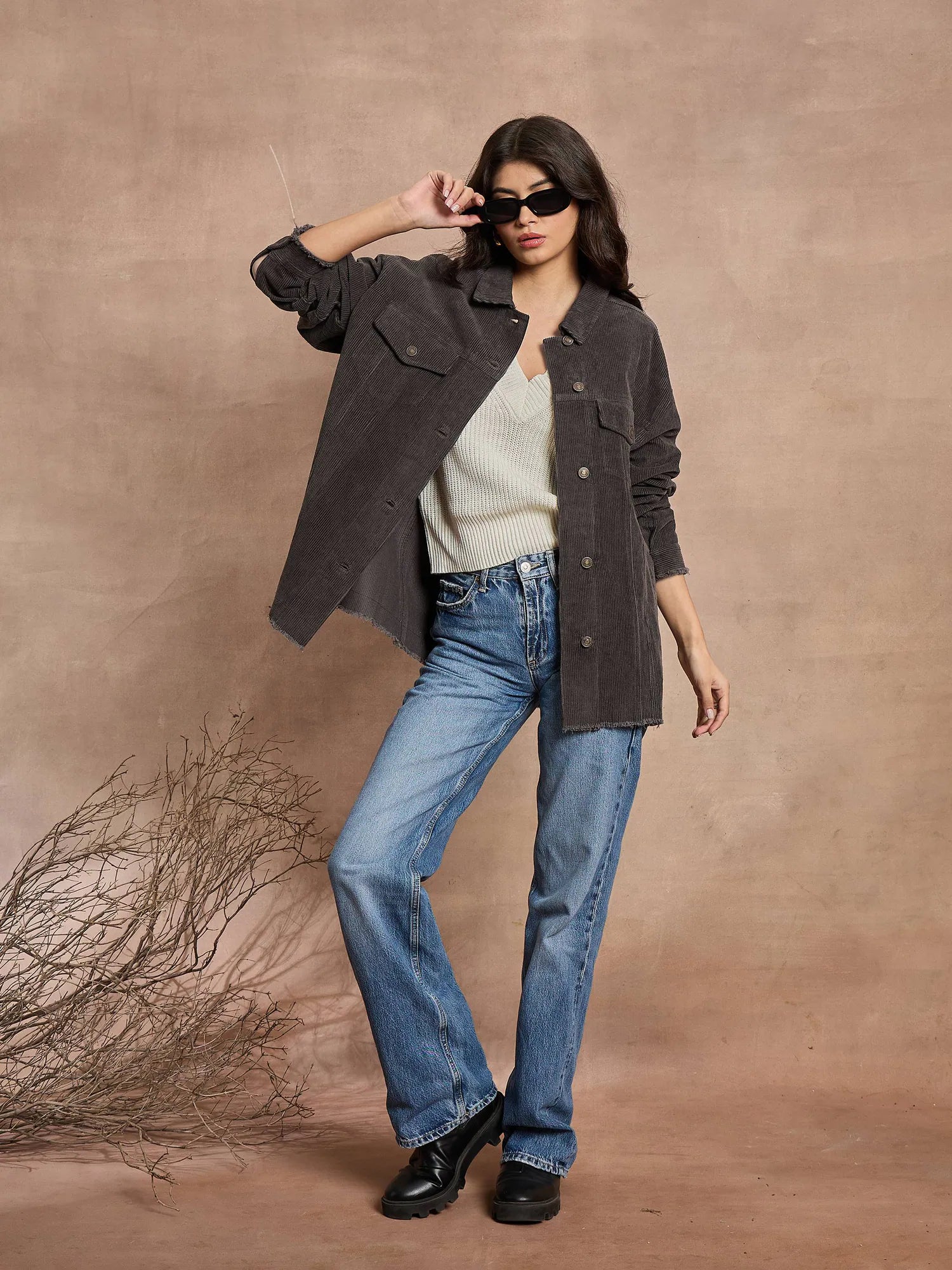 Dark Grey Corduroy Shacket - Trendy Women's Outerwear