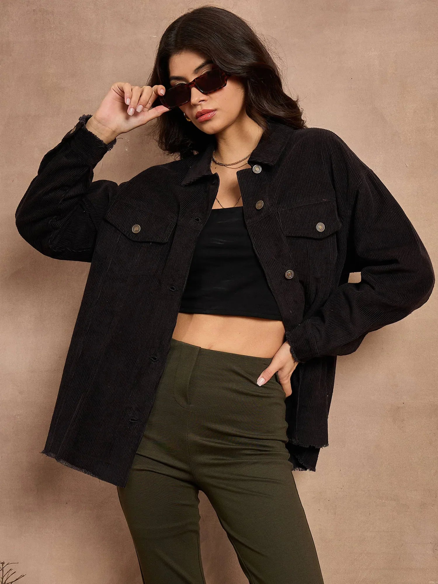 Black Corduroy Oversized Shacket | Trendy Jackets for Women