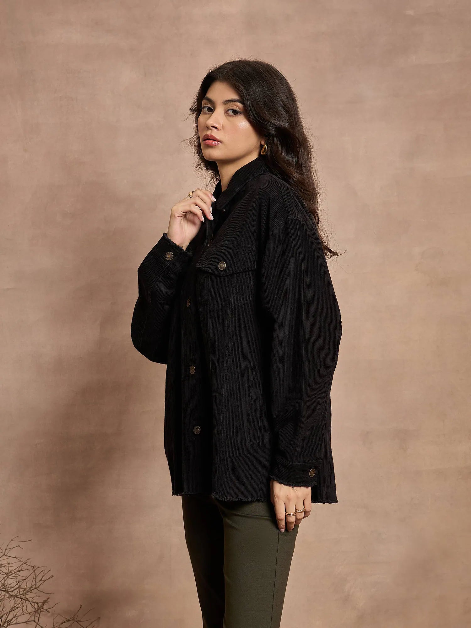 Black Corduroy Oversized Shacket | Trendy Jackets for Women