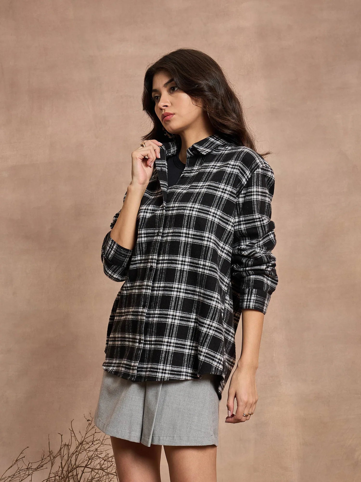 Black Check Oversized Shirt - Women's Comfort Fit Cotton Shirt