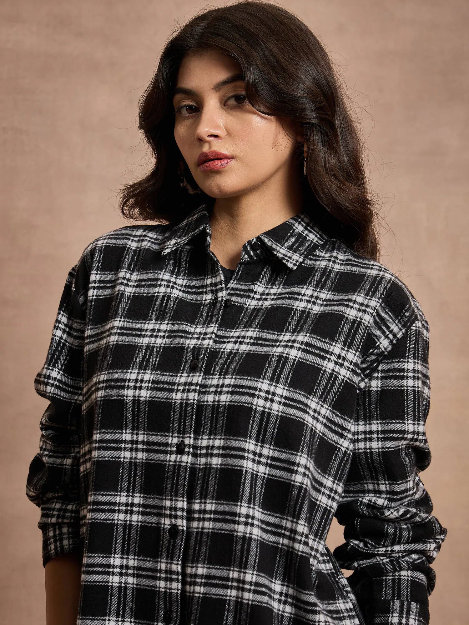 Black Check Oversized Shirt - Women's Comfort Fit Cotton Shirt