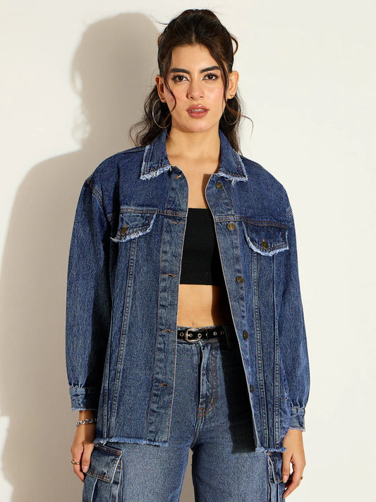 Women Blue Blast Denim Shacket-SFSHRT20532 1500