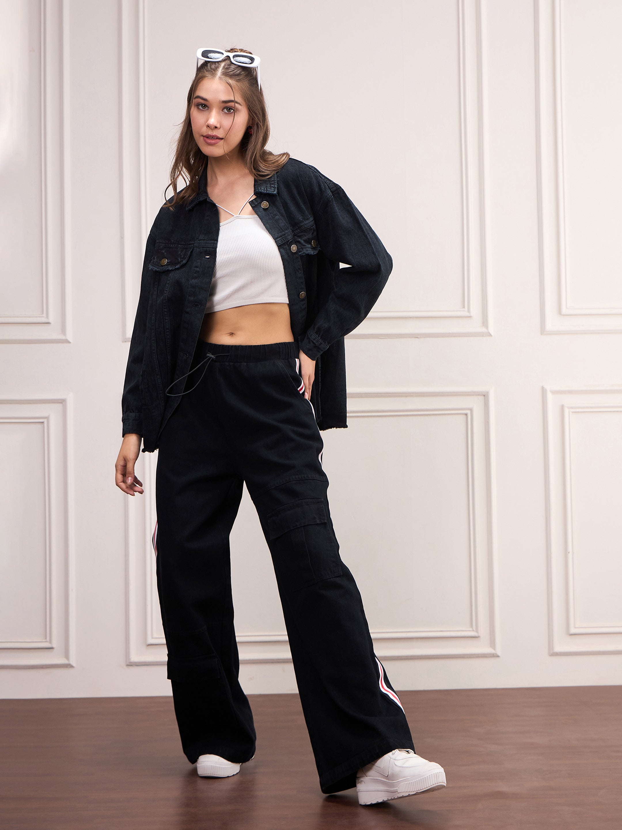 Women Black Washed Denim Shacket-SFSHRT20533
