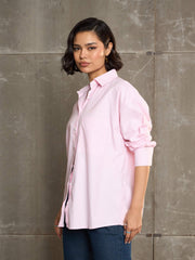 Women Pink & White Striped Oversized Shirt-SFSHRT20593