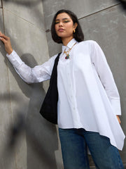 Women White Poplin Assymetric Hem Shirt-SFSHRT20595