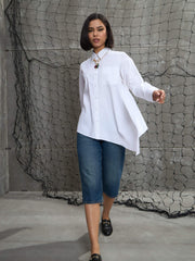 Women White Poplin Assymetric Hem Shirt-SFSHRT20595