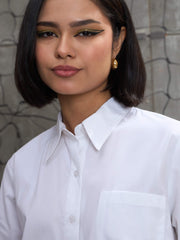 Women White Poplin Assymetric Hem Shirt-SFSHRT20595