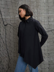 Women Black Poplin Assymetric Hem Shirt-SFSHRT20596