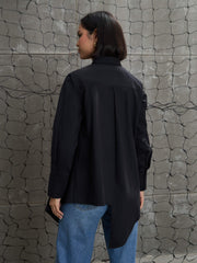 Women Black Poplin Assymetric Hem Shirt-SFSHRT20596