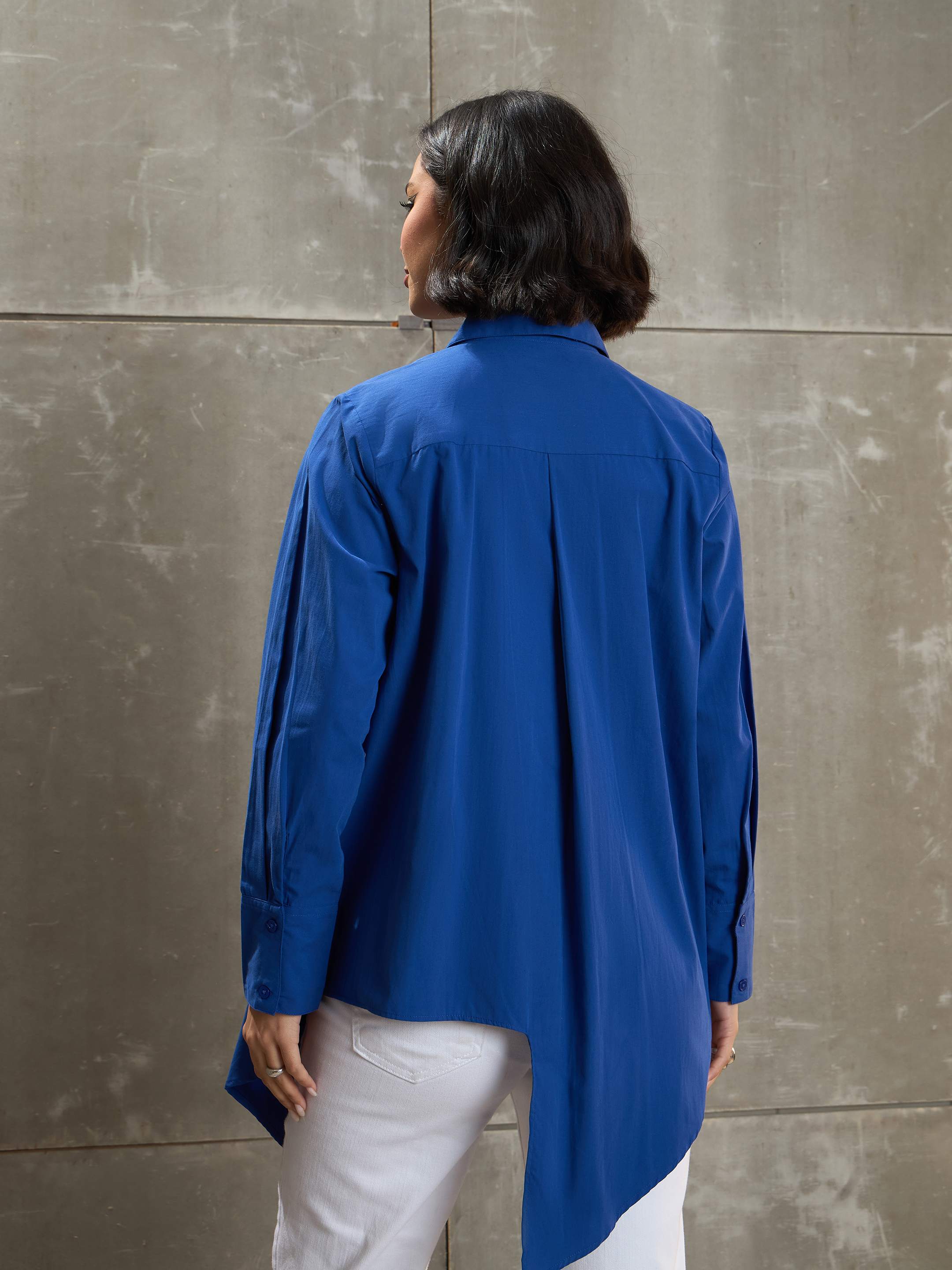 Women Royal Blue Poplin Assymetric Hem Shirt-SFSHRT20597