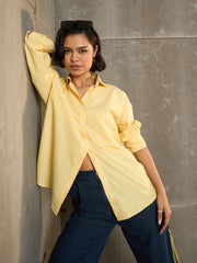 Women Yellow & White Striped Oversized Shirt-SFSHRT20600