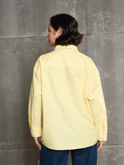 Women Yellow & White Striped Oversized Shirt-SFSHRT20600