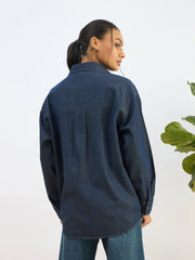 Women Blue Washed Denim Oversized Shirt-SFSHRT20604