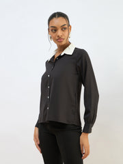 Women Black Contrast Collar Regular Shirt-SFSHRT20606