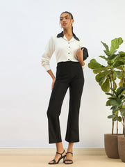 Women White Contrast Collar Regular Shirt-SFSHRT20607