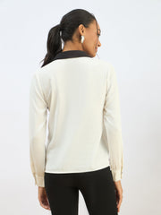 Women White Contrast Collar Regular Shirt-SFSHRT20607