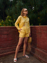 Women Yellow Schiffli Full Sleeve Regular Shirt-SFSHRT20639