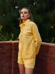 Women Yellow Schiffli Full Sleeve Regular Shirt-SFSHRT20639