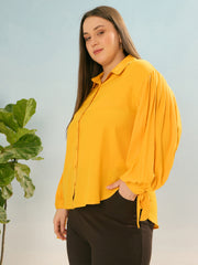 Women Mustard Sleeve Knot Collar Shirt-SFSHRT20658