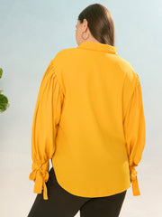 Women Mustard Sleeve Knot Collar Shirt-SFSHRT20658