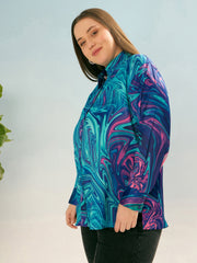 Women Blue Printed Regular Satin Shirt-SFSHRT20660