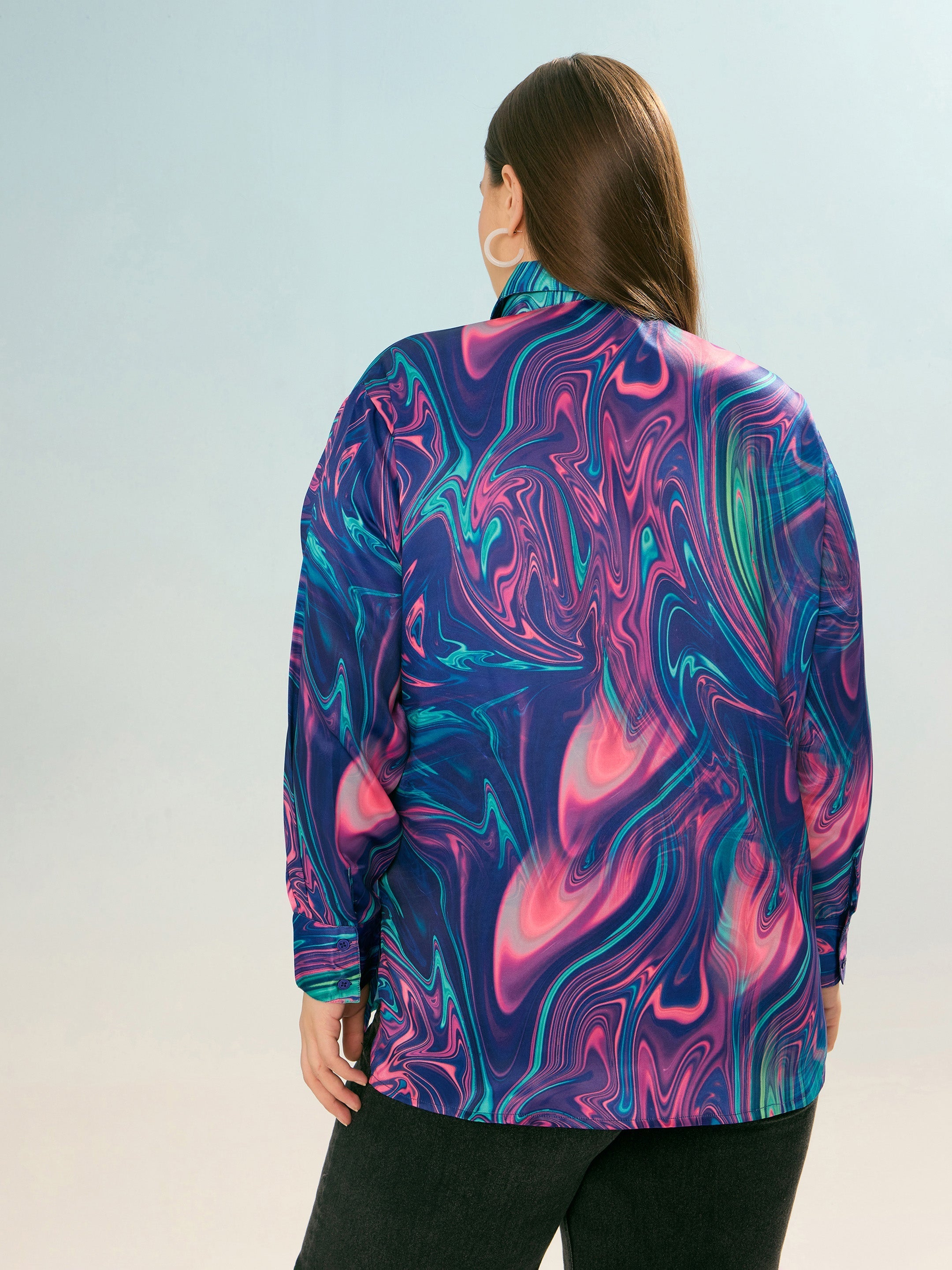 Women Blue Printed Regular Satin Shirt-SFSHRT20660