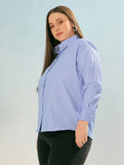 Women Blue Stripes Poplin Regular Shirt-SFSHRT20662