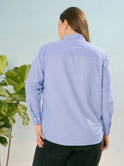 Women Blue Stripes Poplin Regular Shirt-SFSHRT20662
