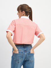 Women Red & White Stripes Crop Shirt-SFSHRT20671