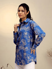 Women Blue Poplin Floral Regular Shirt-SFSHRT20678