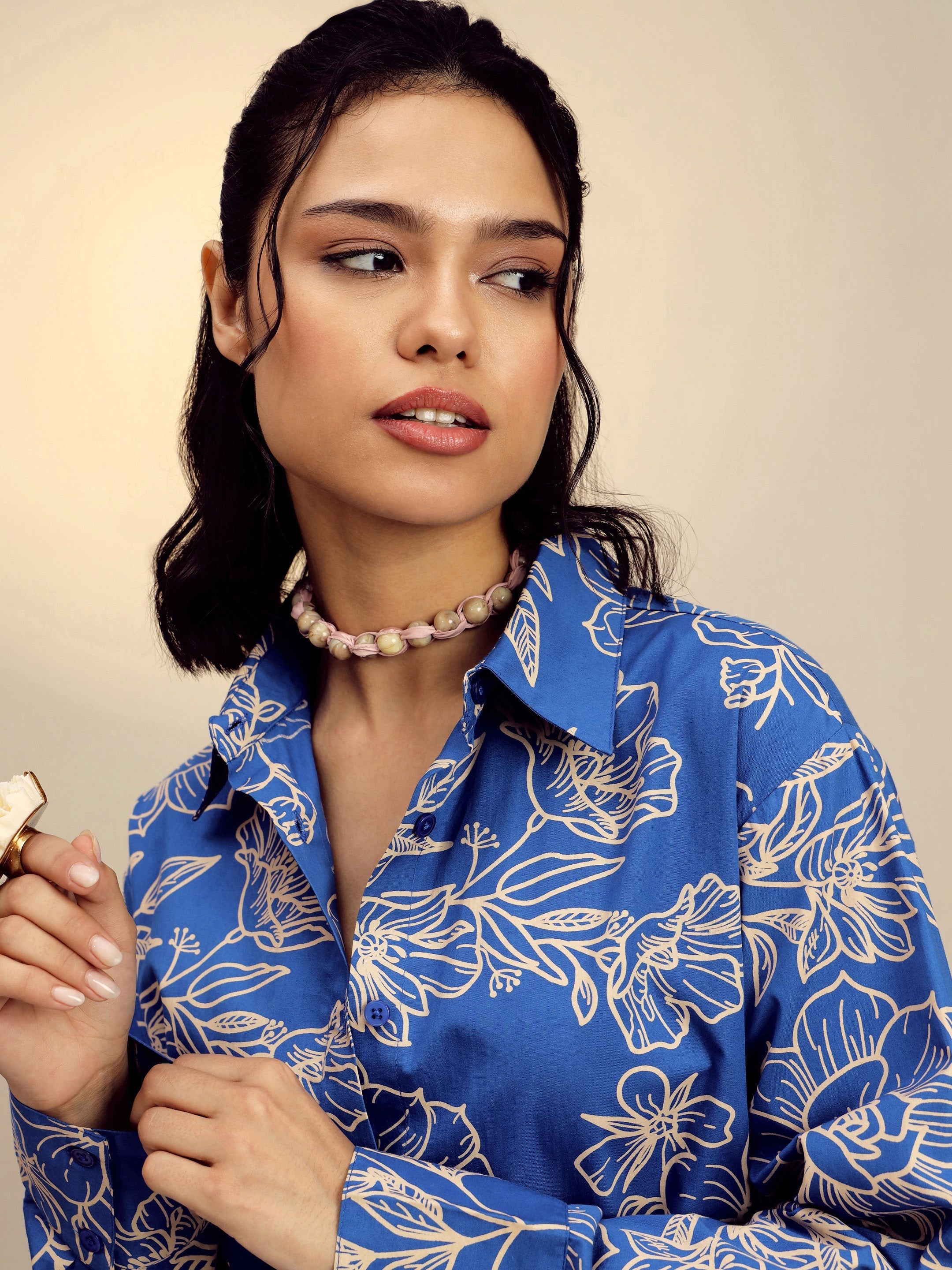 Women Blue Poplin Floral Regular Shirt-SFSHRT20678
