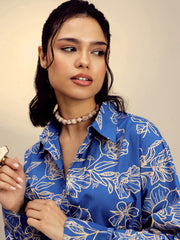 Women Blue Poplin Floral Regular Shirt-SFSHRT20678