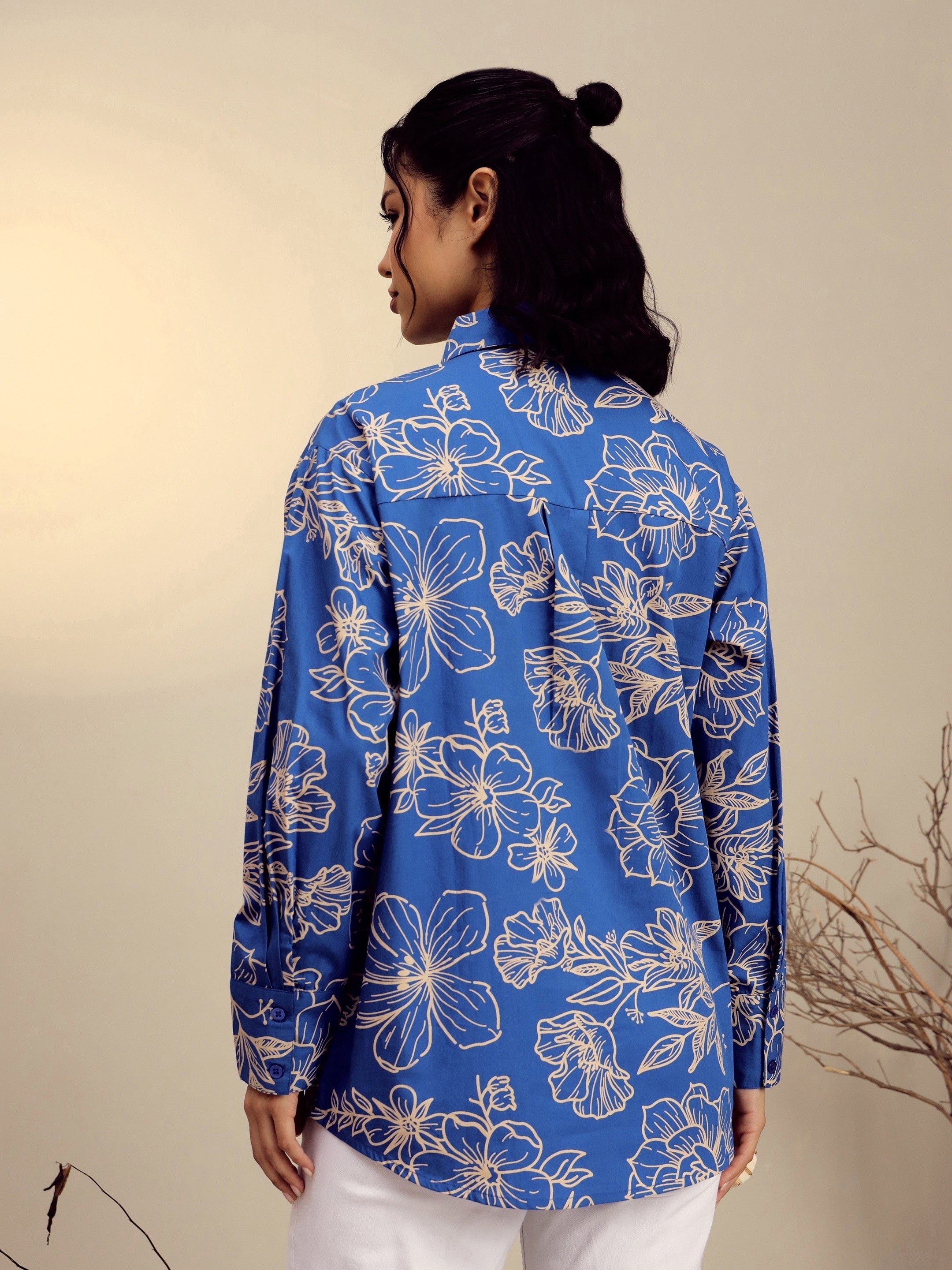 Women Blue Poplin Floral Regular Shirt-SFSHRT20678