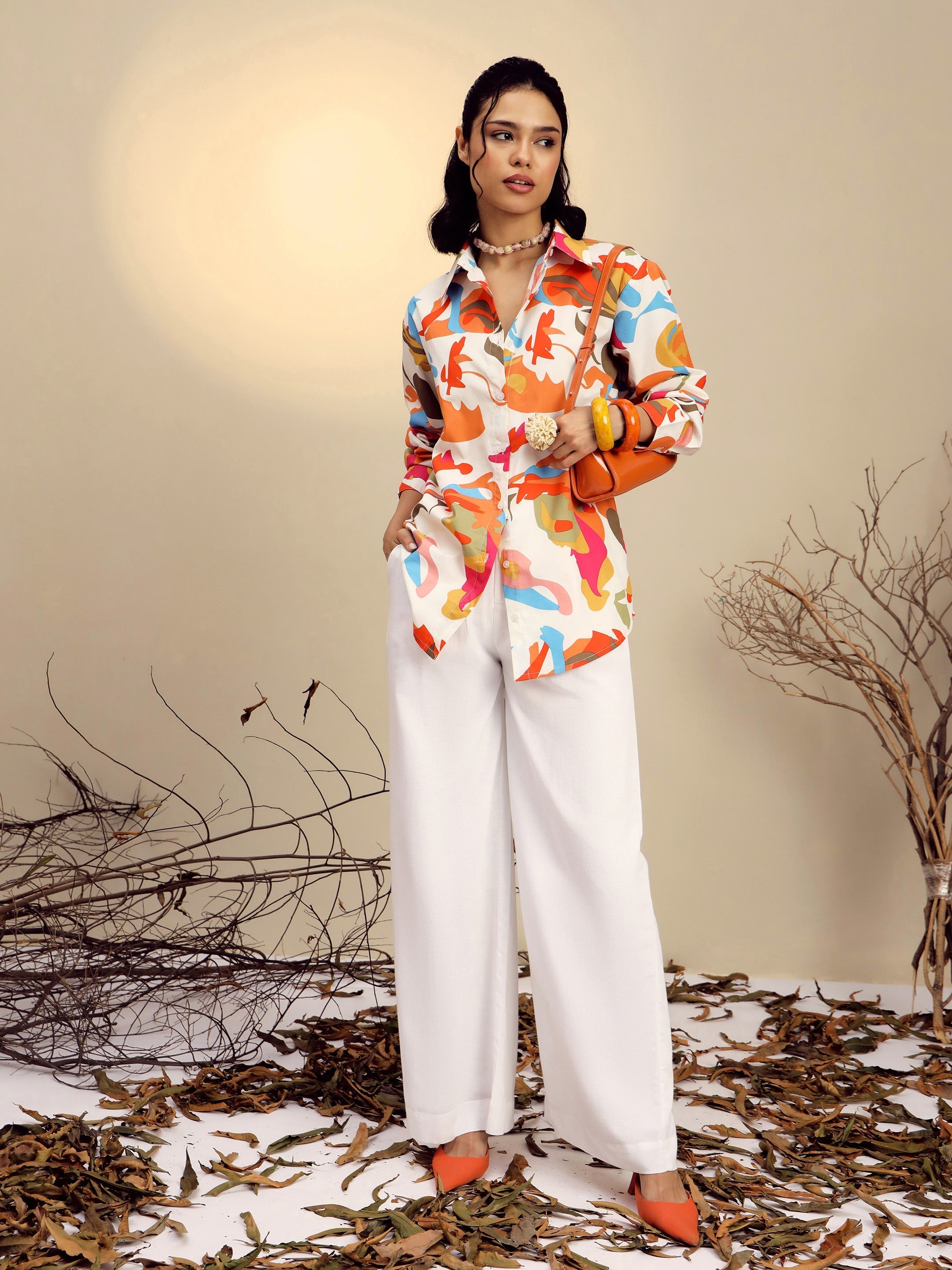 Women Pink Poplin Abstract Print Regular Shirt-SFSHRT20679