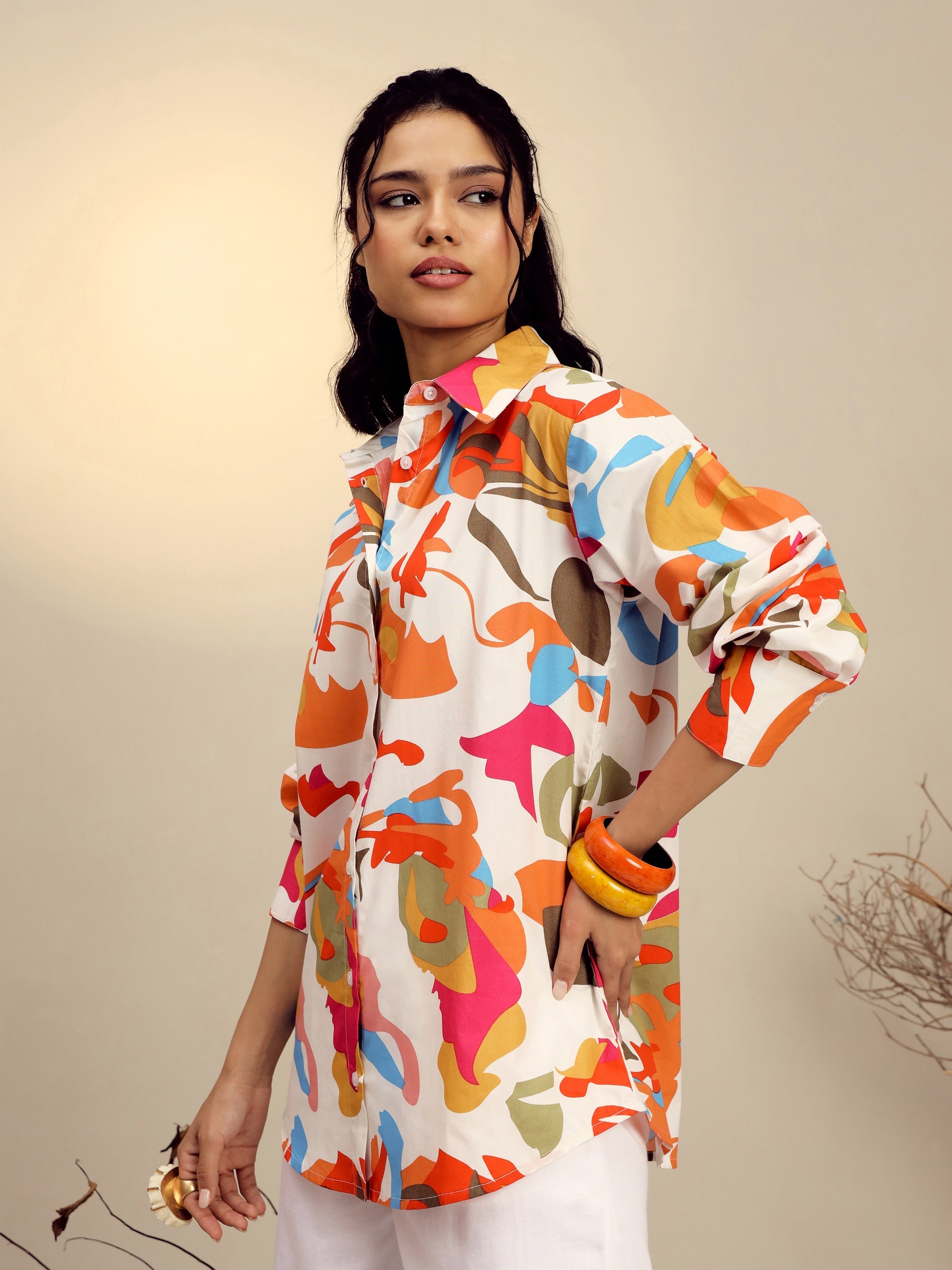 Women Pink Poplin Abstract Print Regular Shirt-SFSHRT20679