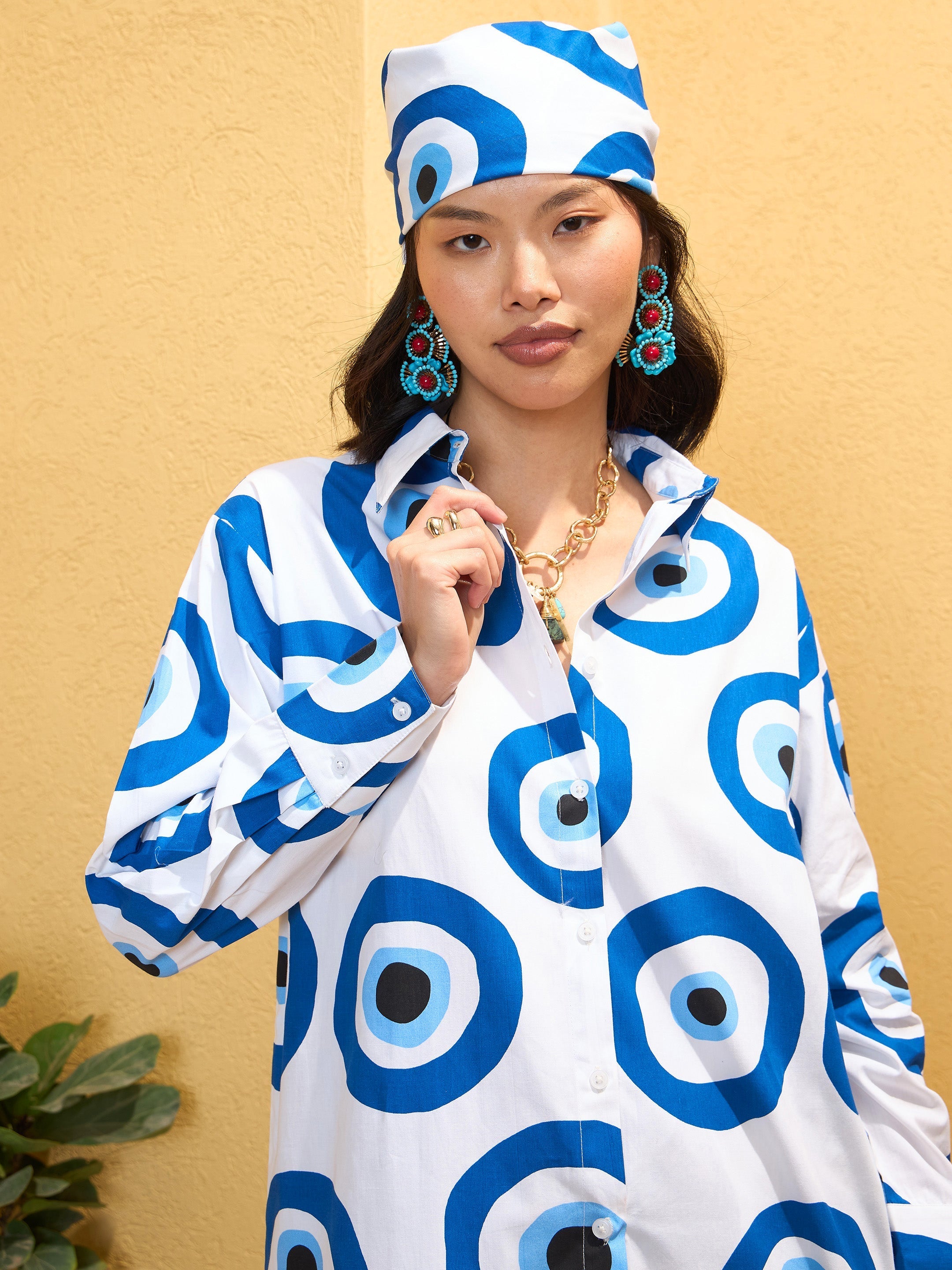 Women White Poplin Evil Eye Print Regular Shirt-SFSHRT20680