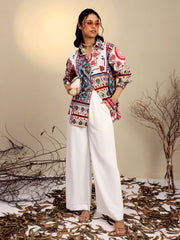 Women White Poplin Multi Patch Print Regular Shirt-SFSHRT20681